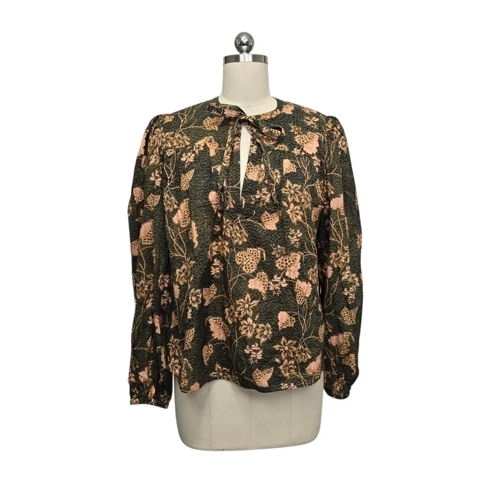 Ulla Johnson Tillie Blouse Balsam Floral Cotton Viscose Green Pink Womens Size 6